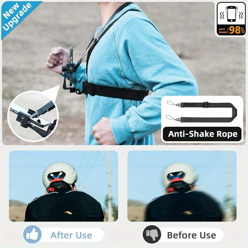 조절 가능한 헤드밴드와 가슴밴드가 있는 모바일폰 및 액션캠용 촬영 스탠드, GoPro, DJI 등과 호환 가능