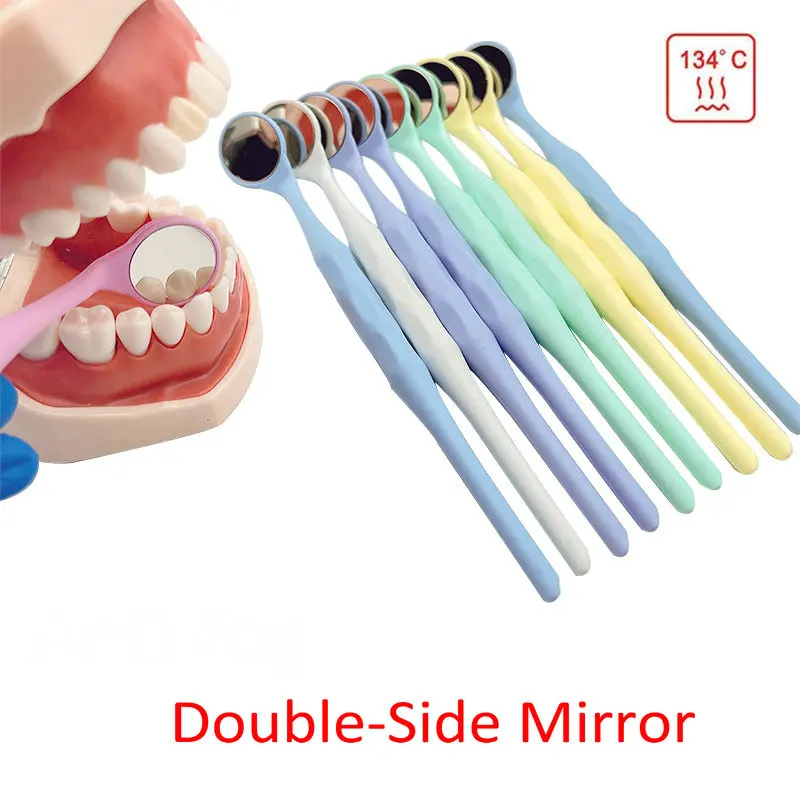 10pcs/box Dental Double Sided Mouth Mirrors Autoclavable Surface Exam Reflectors With Handle