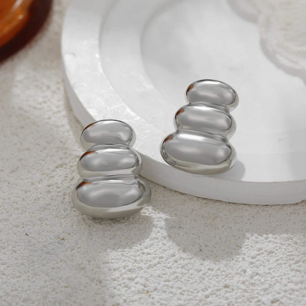 New Chunky Ripple Geometric Ear Studs Stainless Steel Three Layers Dome PVD Waterproof Statement Earrings Vintage Jewelry Bijoux