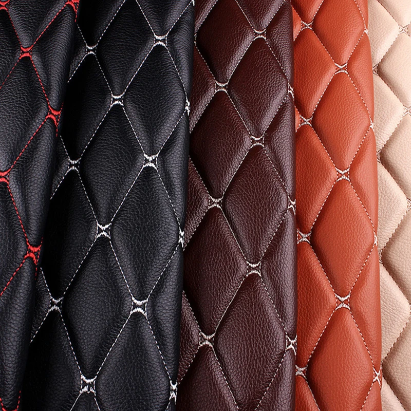 1m Imitation Leather Fabric Sponge Quilted Embroidered Car Interior Material Car Foot Pad Wall Sliding Door Decor PVC Fabrics faux leather fabric
