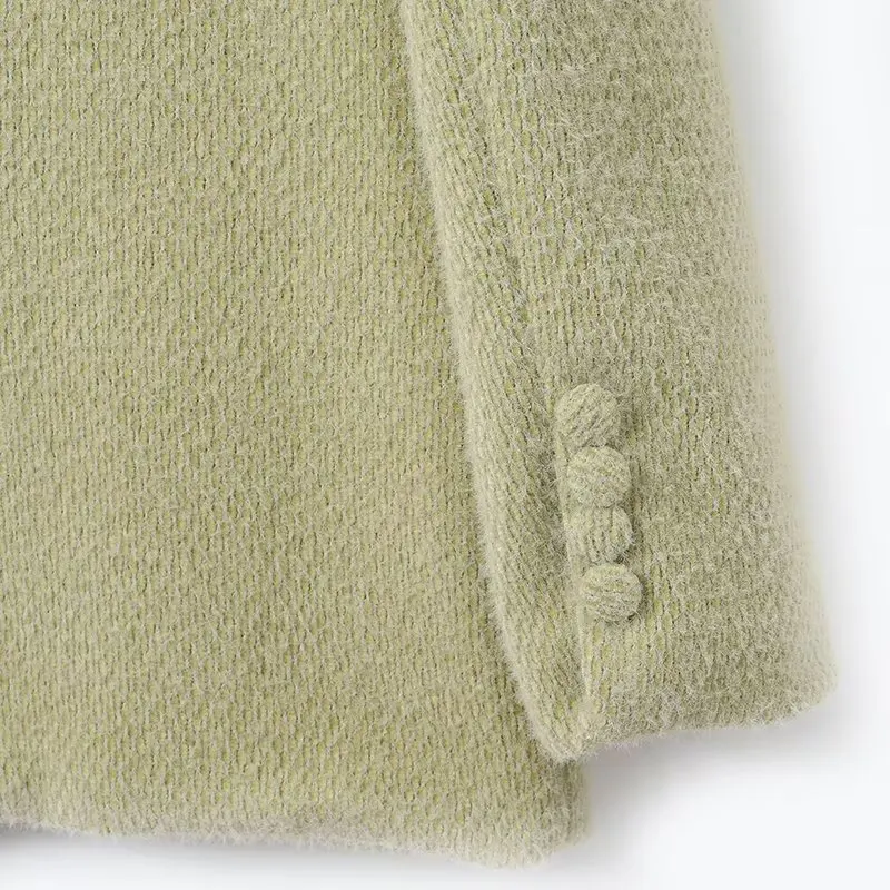 Women's Light Green Suede Blazers Coat Female Lapel Long Sleeved Single Button Suit Jacket Lady Street Elegant Casual Overcoat