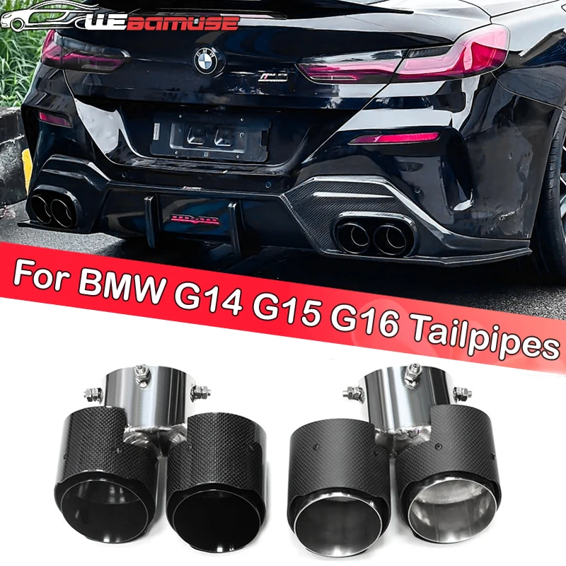 1 Pair Carbon Fiber Exhaust Tip Stainless Steel Black Muffler Tip Exhaust System Nozzle For BMW 840i G14 G15 G16