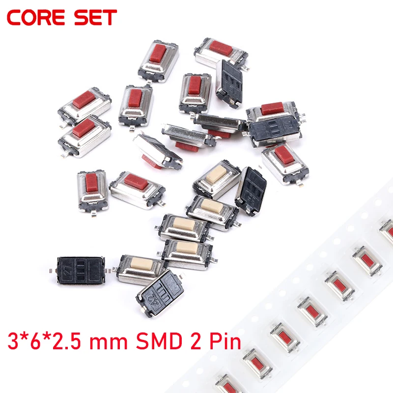 100 Pz-20 Pz Tact Touch Micro Switch 3 X6X2.5 Interruttore A Pulsante Tattile 3*6*2.5Mm Smd 2 Pin Auto Telecomando Interruttore A Pulsante