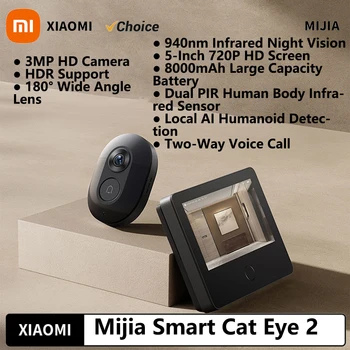 Xiaomi Smart Cat eye 2 WiFi Telecamera senza fili Video Spioncino Campanello 3MP HD Visione notturna a infrarossi 180 Wide Nngle per Mi Home APP