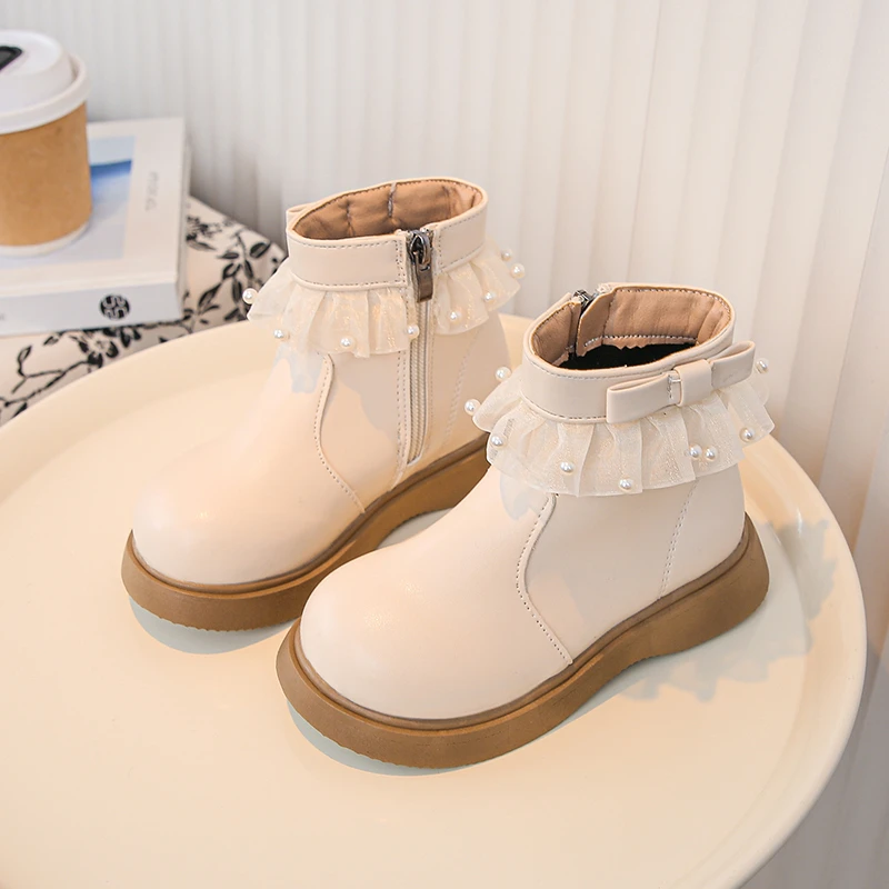 Fashion Girl's Ankle Boot Sweet Lolita Style Princess Lace Children's Causal Boots Versatile Elegant Kids School Leather Boots
