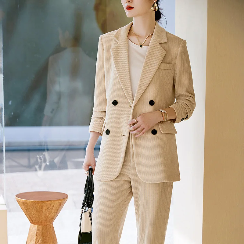 

Apricot Small Suit Outfit Women's 2023 Spring and Autumn New Elegant Corduroy Casual All-Match Business Wear Suit Jacket