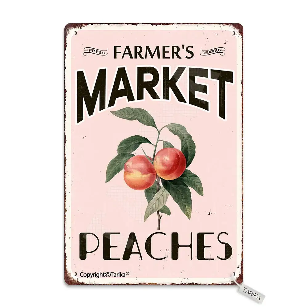 

Farmer's Market Peaches Vintage Look Metal 8X12 Inch Decoration Art Sign for Home Kitchen Bathroom Farm Garden Garage Inspiratio