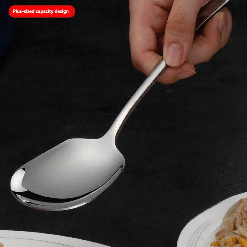 Long Handled Large Stainless Steel Rice Spoon Ergonomic Metal Serving Spoon Kitchen Flatware Salad Dish Utensils stainless steel spoon