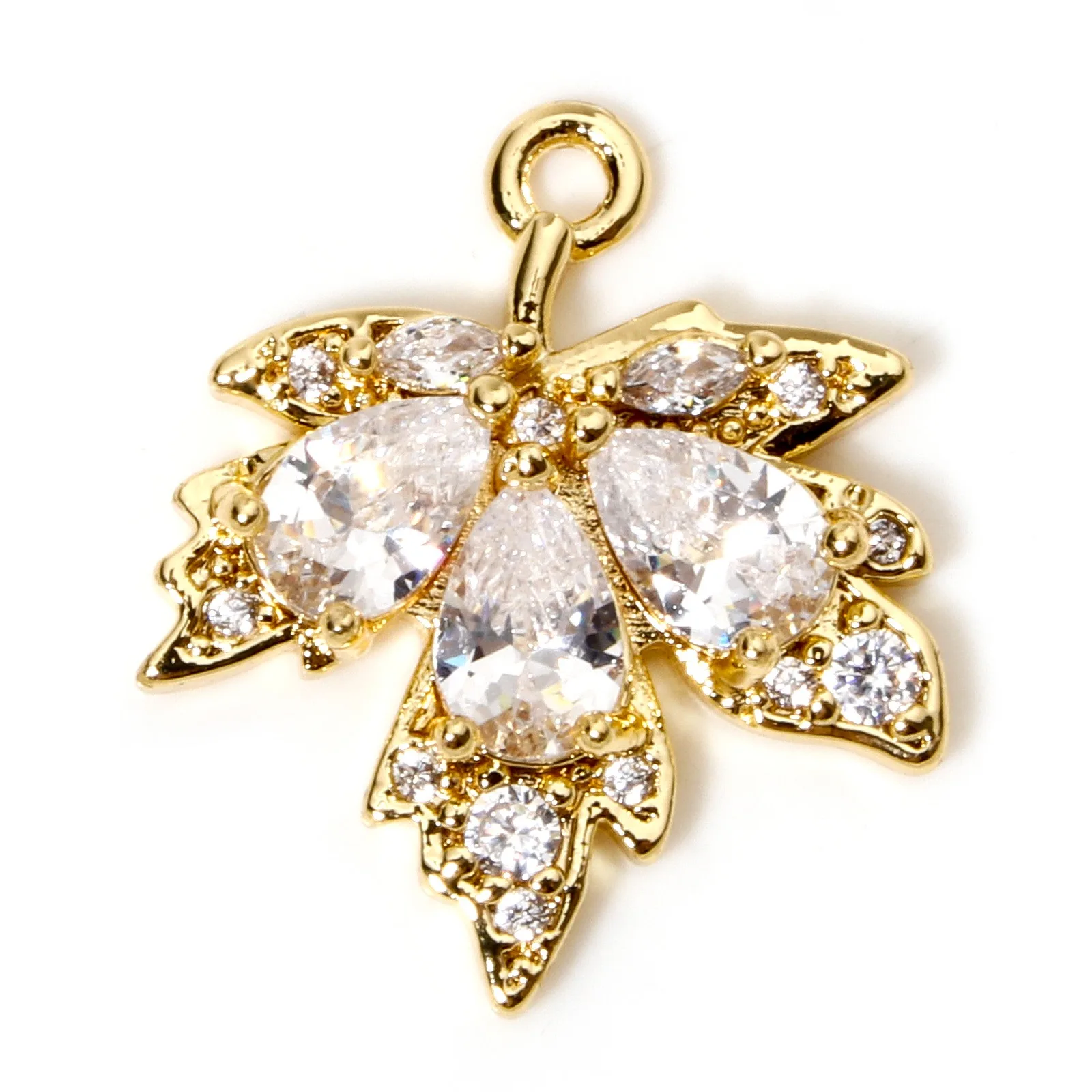 2 stücke Neue Messing Charms Mehrfarbige Ahornblatt Glas Micro Pflastern Anhänger DIY Halskette Ohrringe Für Frauen Schmuck Geschenk 20mm x 17mm – Detail 3