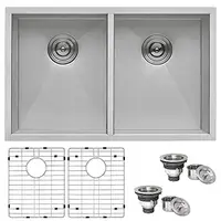 30-inch Stainless Steel Double Bowl Kitchen Sink Undermount/Flush Mount Installation Heavy Duty Sound Guard Padding Zero Radius 1