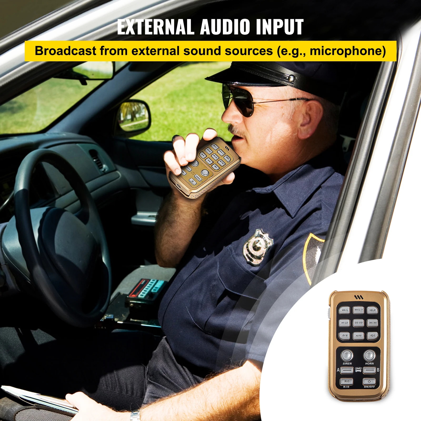 Sirena de policía de 8 tonos, 130 db, 200 vatios, micrófono de mano  resistente, interruptor auxiliar dual de 20 A, sirena de emergencia para  vehículos
