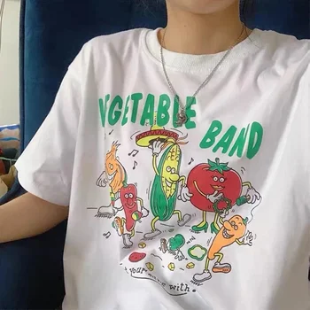 Vegetable Band Print Women T Shirt Harajuku Streetwear aesthetic Graphic Tee Cotton Short Sleeve Funny  Female Tops Clothes 1
