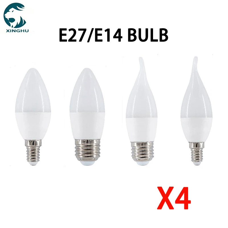 4pcs/batch LED Bulb E14 E27 LED Light Indoor Warm Cool White Light 3W 6W 9W 12W AC220V LED Candle Bulb Home Decor Pendant Light