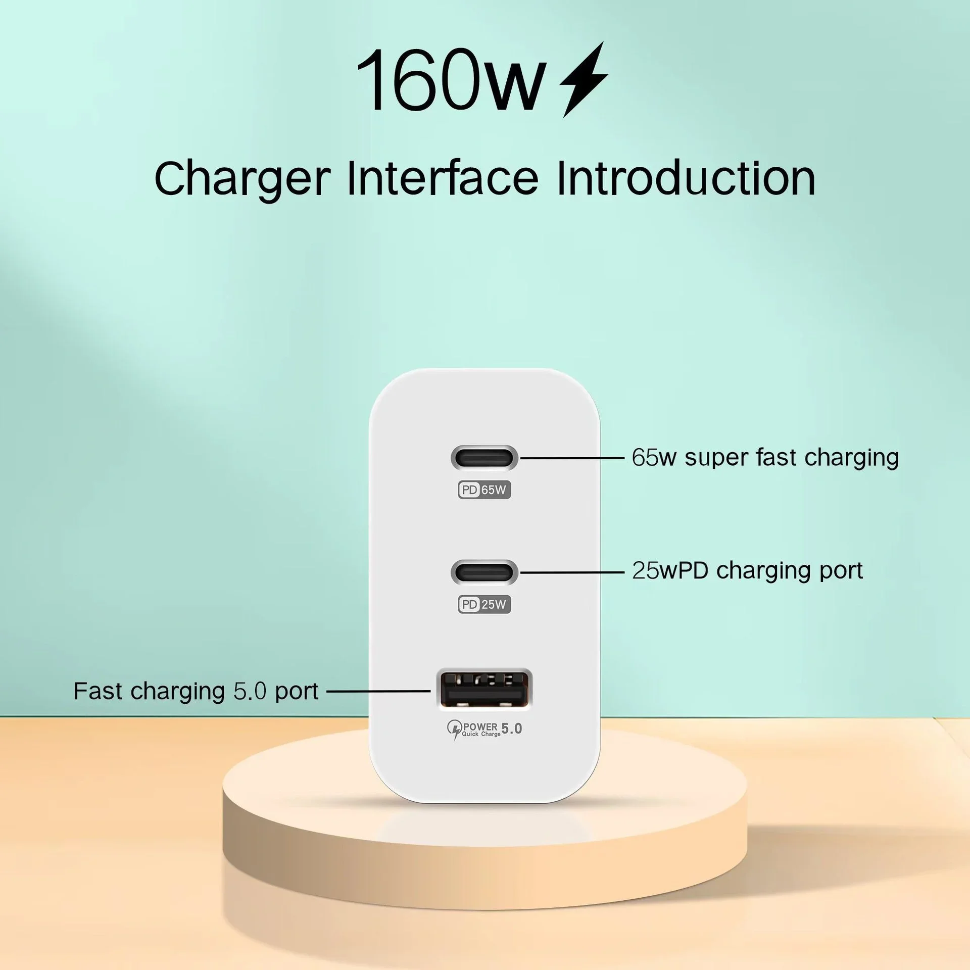 Fast Charger Adapter 160W Type C USB Quick Charge 3.0 PD for iPhone Samsung Redmi OPPO