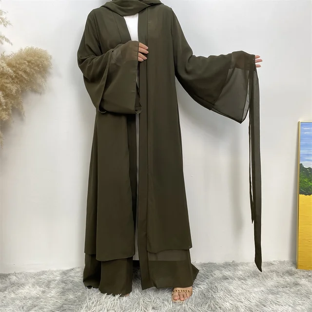 Mode mousseline de soie Abaya Kimono dubaï musulman Cardigan Abayas femmes Robe décontractée femme Islam vêtements avec ceinture