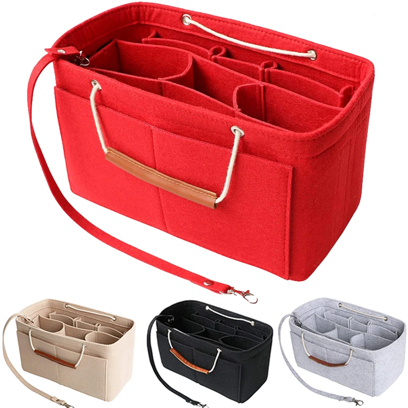 EverToner Cosmetic Bag Felt Cloth Handbag Organizer Insert Bag Travel Inner Bag Portable Make Up Organizer Fits Speedy Neverfull