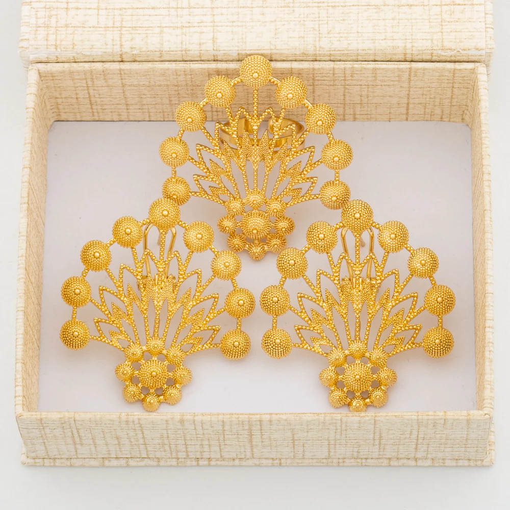 

Дубай, золотой цвет, серьги-клипсы и кольцо на палец, набор из 2 предметов для свадьбы, искусственное кольцо, набор ювелирных изделий, подарки