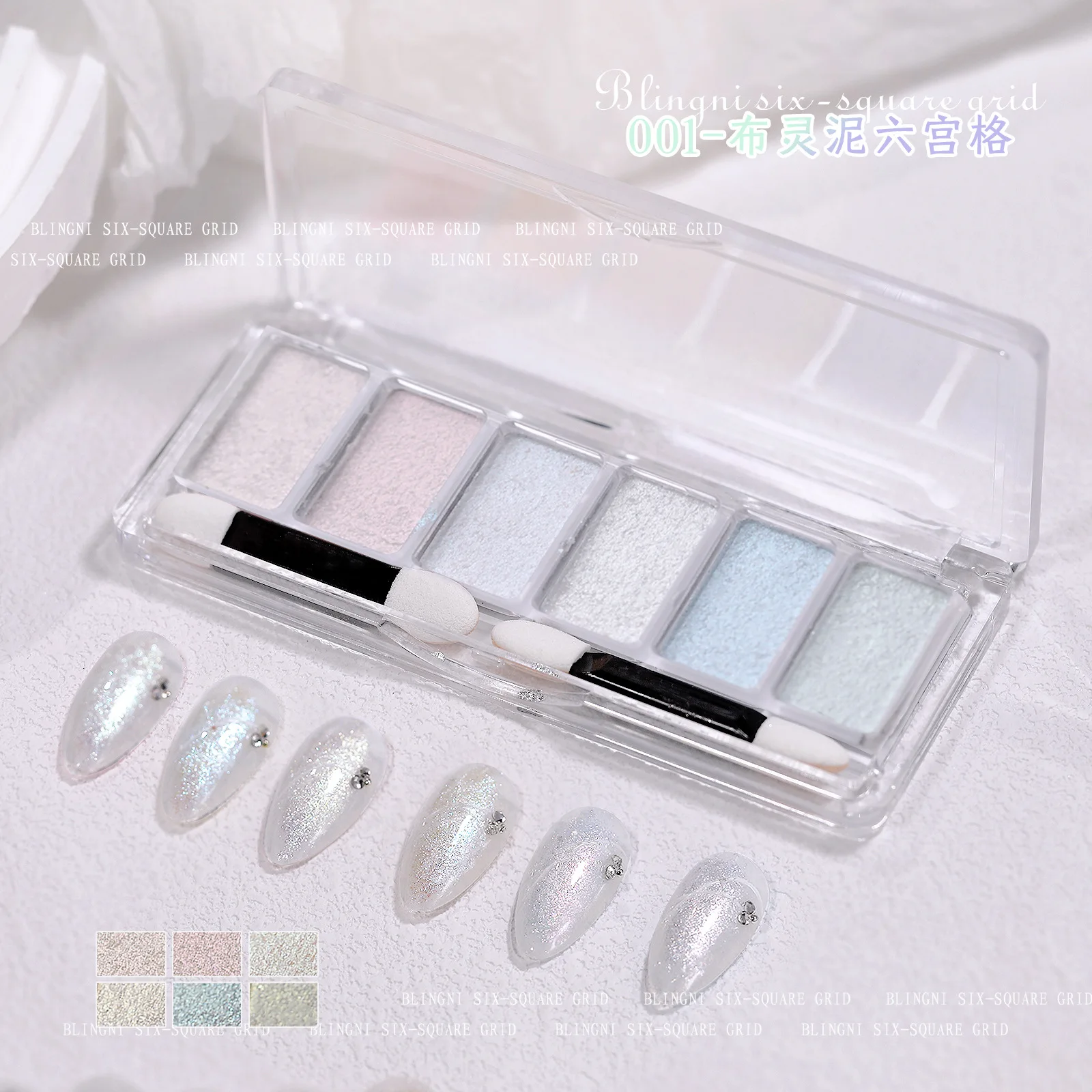 6 Farben super hell bling Schlamm feste Nägel Pigment Feuer Opal Kristall Chrom Glitter Pulver schillernden reiben Paste Maniküre Dekor – Detail 6