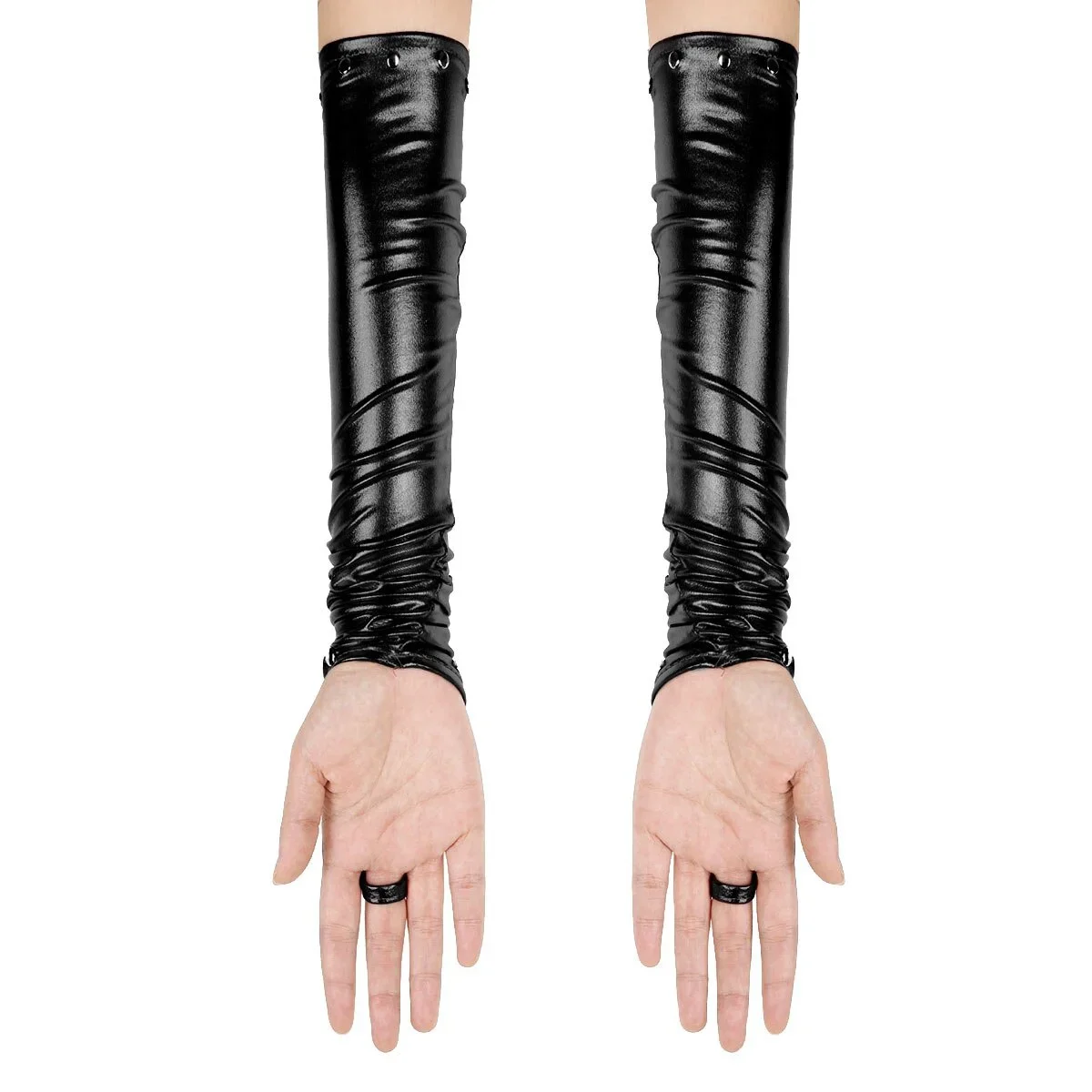 Women's Latex Fingerless Gloves with Rivets for Night Club Dancewear