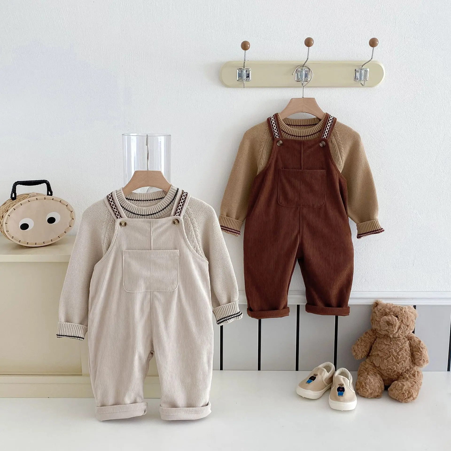 2025 Spring New Children Loose Corduroy Overalls Baby Girls Solid Casual Pants Boys Comfortable Strap Trousers Kids Clothes