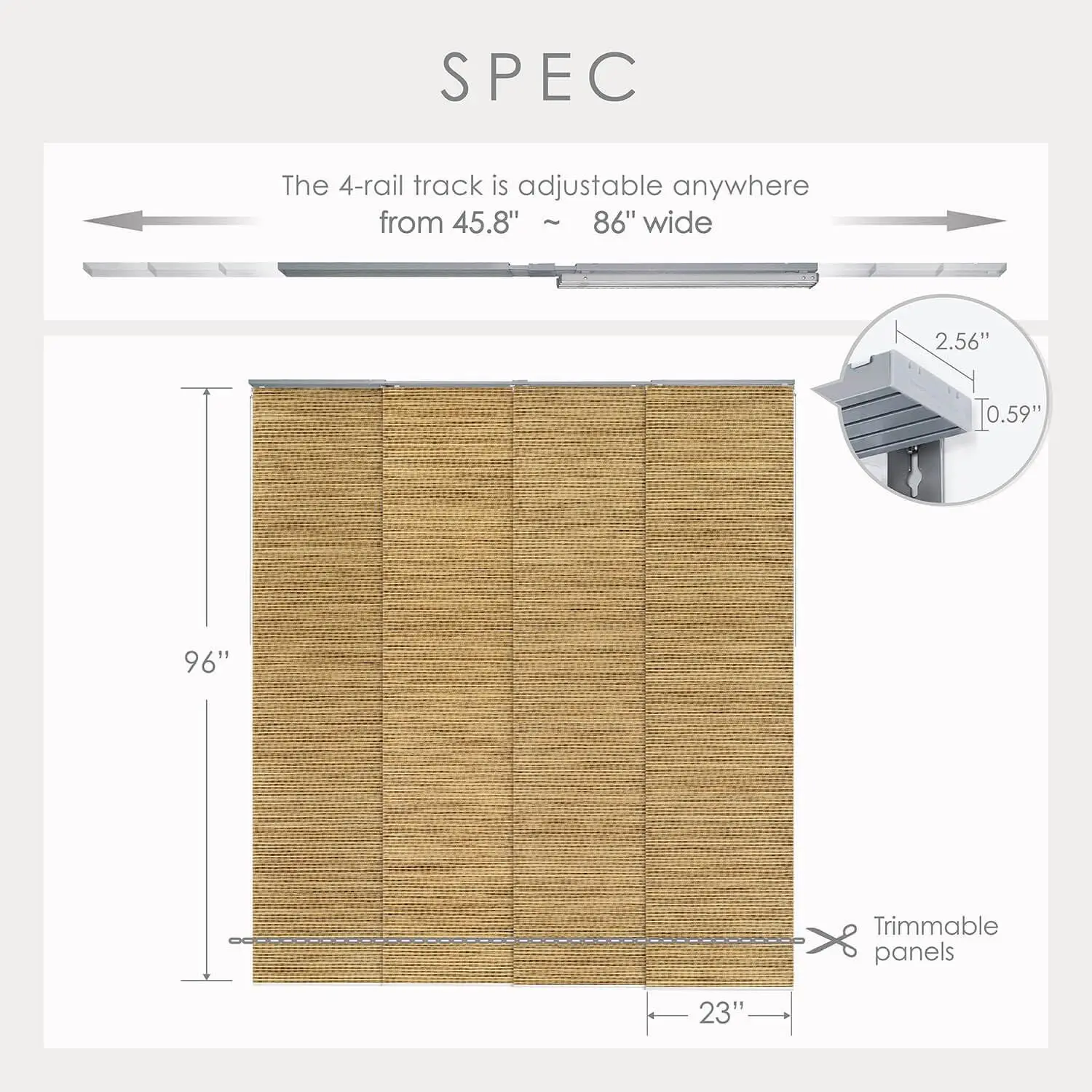 Design Adjustable Sliding Panel Track Blinds 45.8"- 86" W x 96" H, Extendable Vertical Blinds