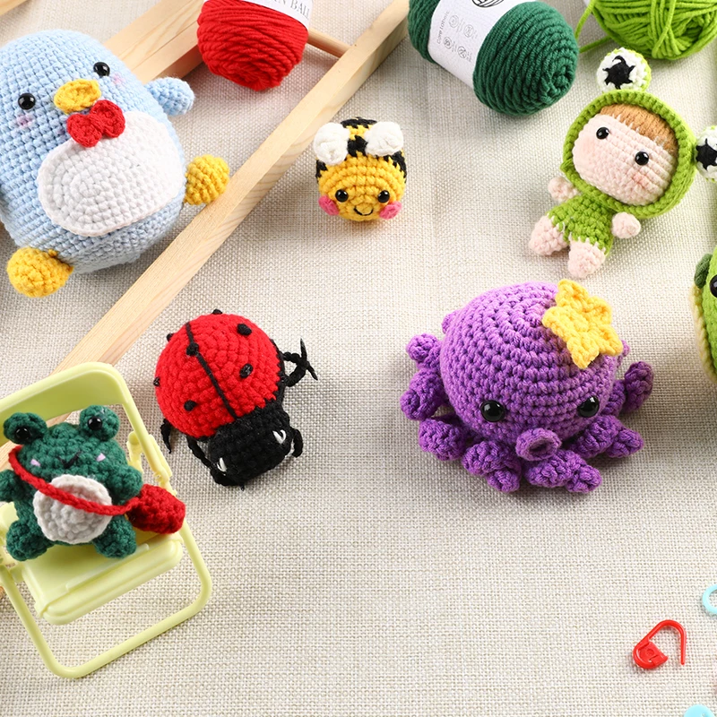 QZLKNIT DIY Handmade Doll Crochet Kit For Beginners Penguin Sewing Material Package Hand Knitting For Kids Adults Crochet Lovers