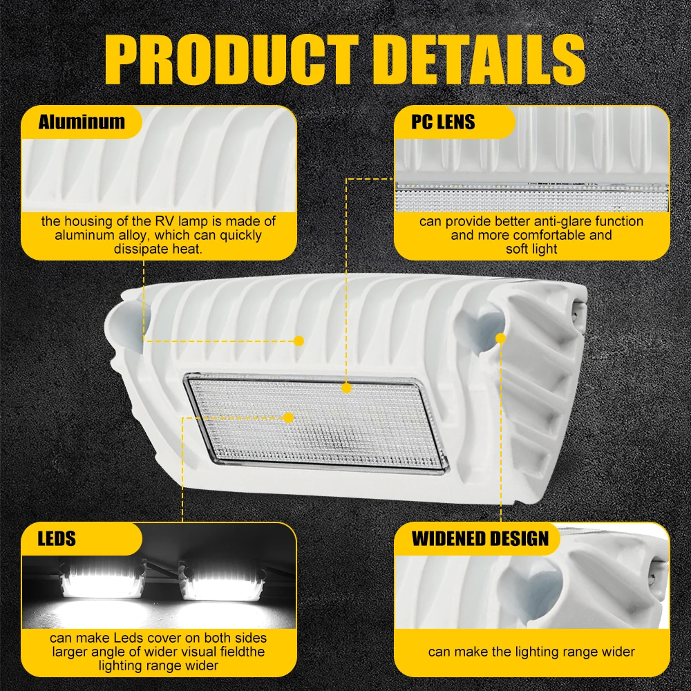 15W RVs Exterior Porch lights 6000K Campers Outdoor Lighting Lamps Vehicle Porch Exterior Lights for Caravans Touring Cars Boats