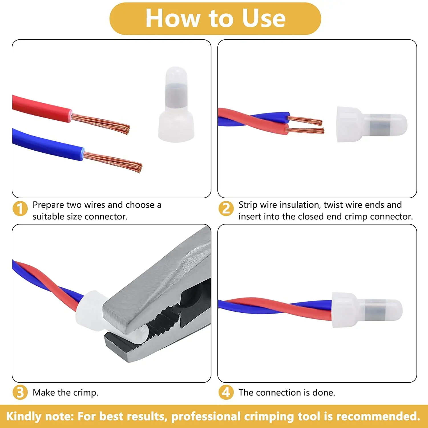 Closed End Crimp Connectors 22-16/16-14/12-10 Gauge Crimp Cap Kit Nylon Insulated Closed End Terminals Connector 120 Pcs