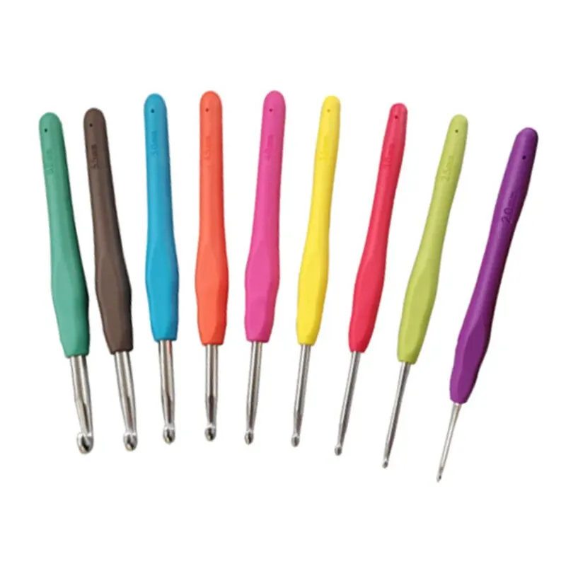 Knitting Needles Sweater Needle TPR Soft Handle Aluminum Crochet Color Handle Sweater DIY Craft Scarf Sewing 9pcs