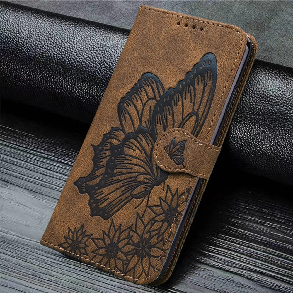 Butterfly Leather Flip Case with Card Holder and Hasp Wallet Features