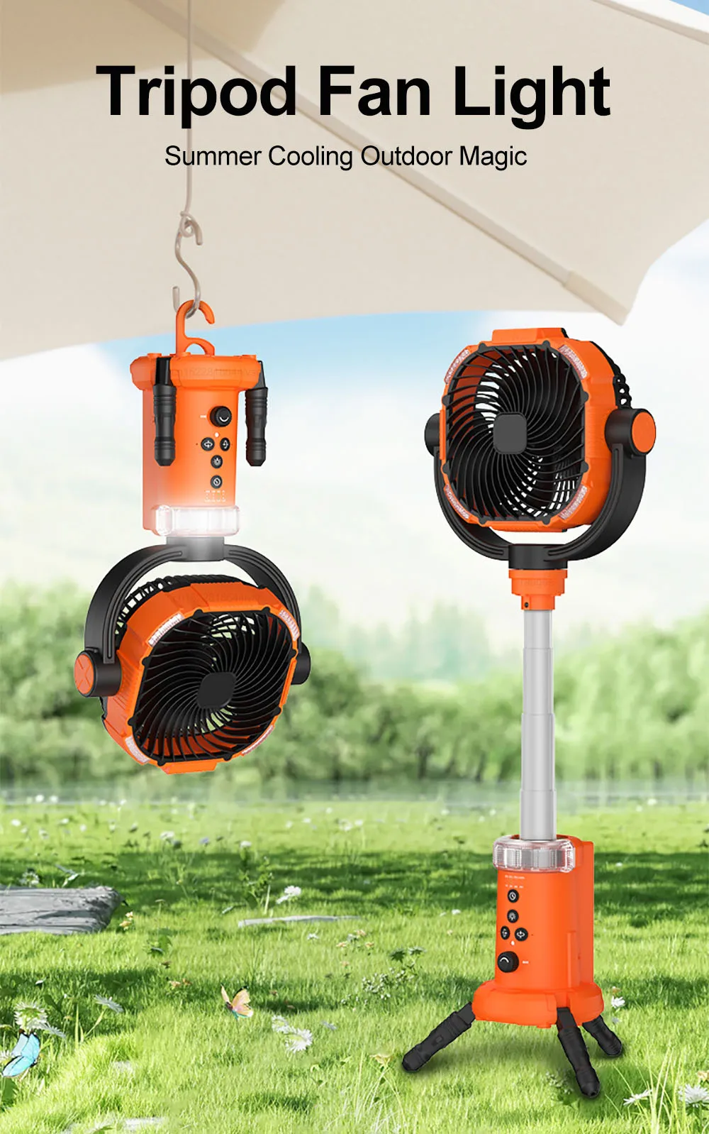 Description Picture 2 of itemCamping Fan 20000mAh Rechargeable Portable Outdoor Camping Circulator Fan Wireless Camping Tent Ceiling Fan with Tripod andLight