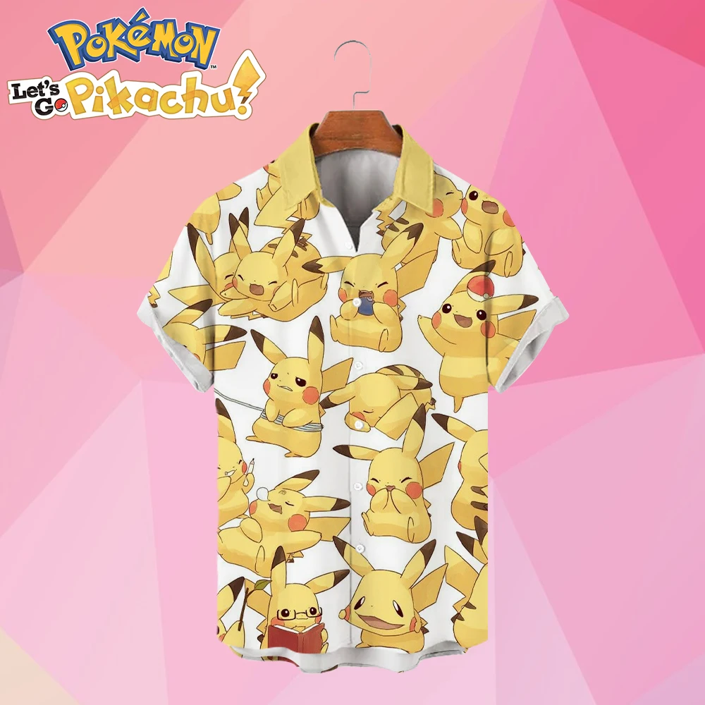 2021 nova camisa de manga curta dos desenhos animados da camisa de fundo do  preto solto do verão do pokemon pikachu - AliExpress