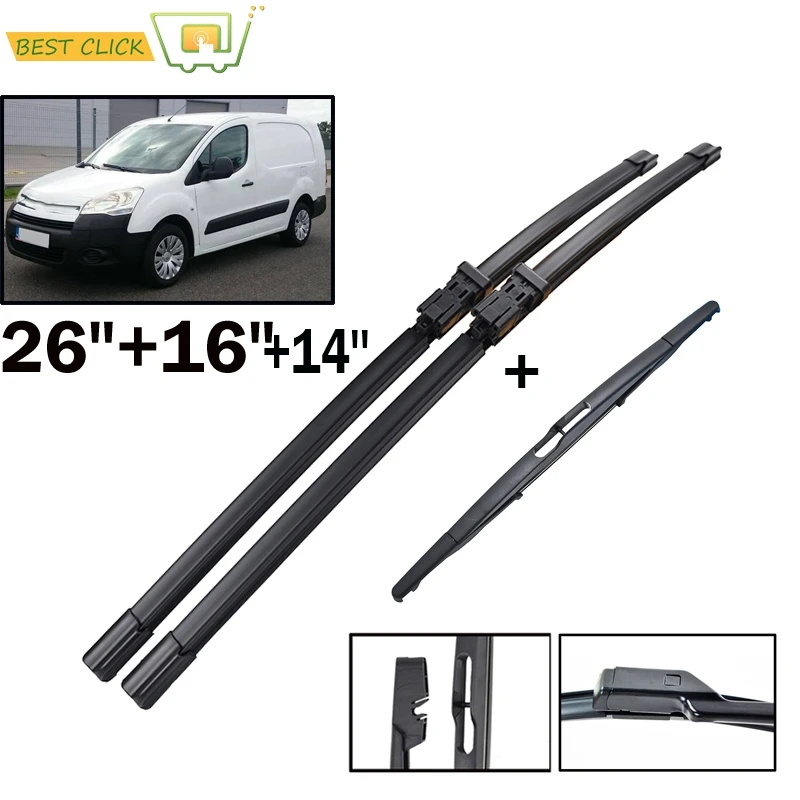 Misima Scheibenwischerblätter für Citroen Berlingo B9 2009 2010 2011 2012 2013 2014 2015, vorne und hinten, für Peugeot Partner 2