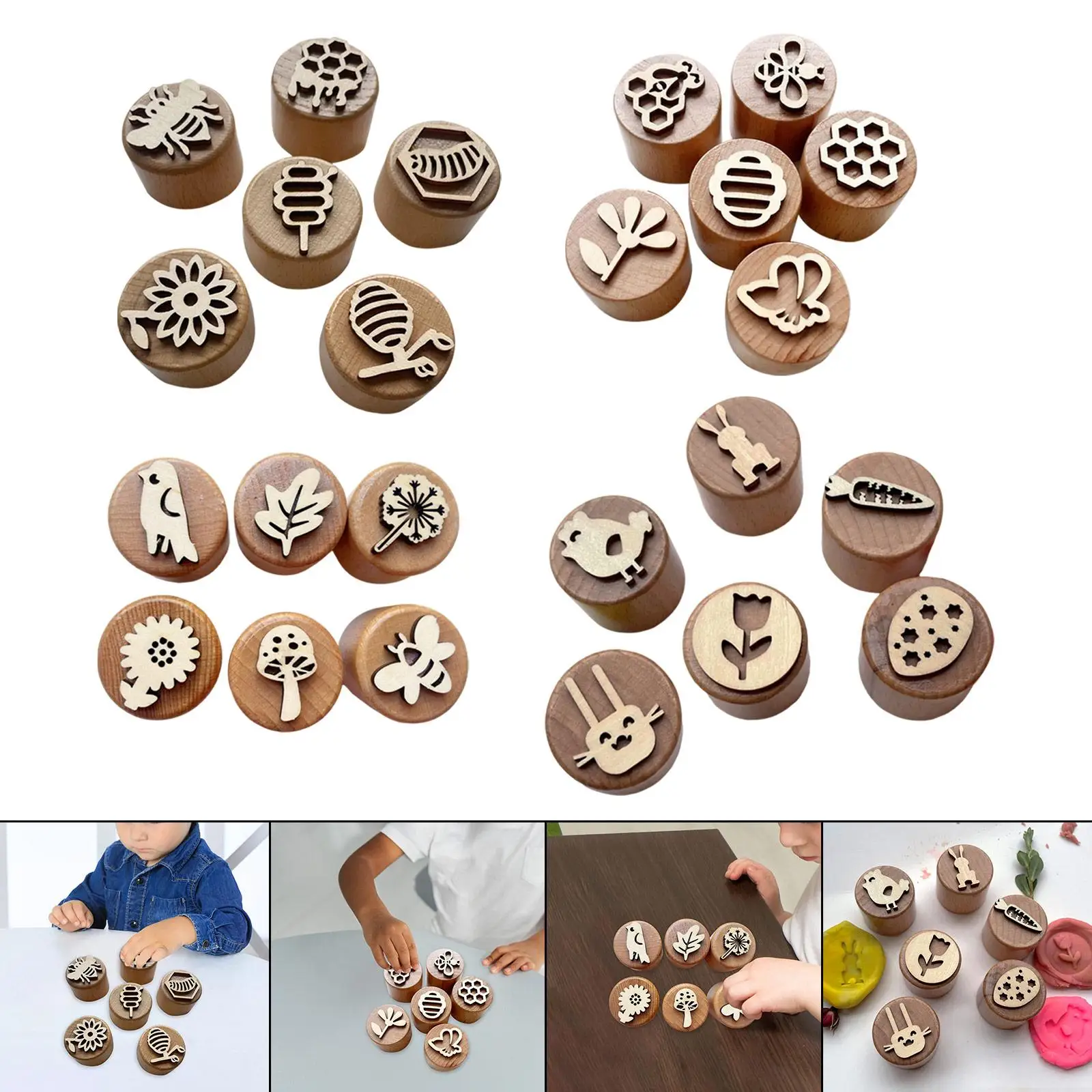 Wood Stamps Wooden Seal Kindergarten Learing Toy Creative Art Craft for Classroom Art Project DIY Craft Card Making Decorations