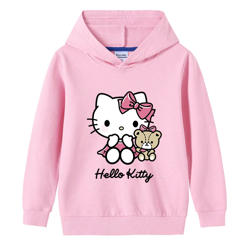 thumbnail image 1 of Hello Kitty nueva primavera otoño suéter con capucha de algodón para niños niñas moda pulóver Tops niños bebé Casual sudaderas deportivas, 1 of 5