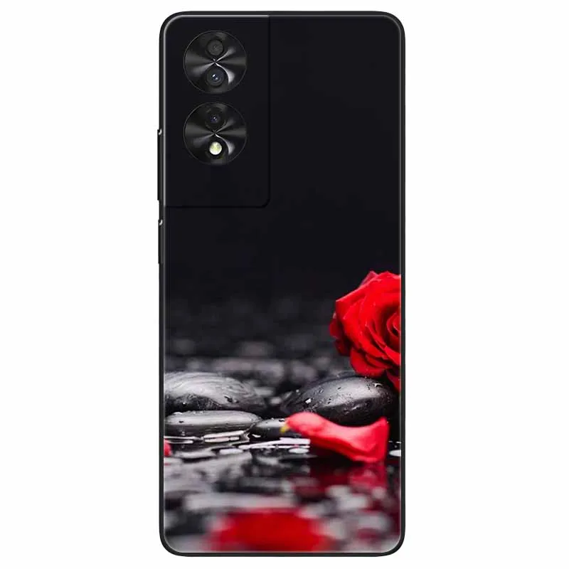 Floral Silicone Soft TPU Phone Cover with Black Bumper