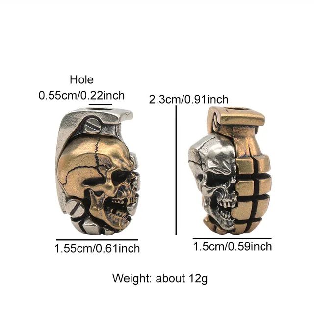 Set 2 Perline Paracord Con Teschi In Ottone - Per Braccialetti Fai Da Te E Accessori EDC