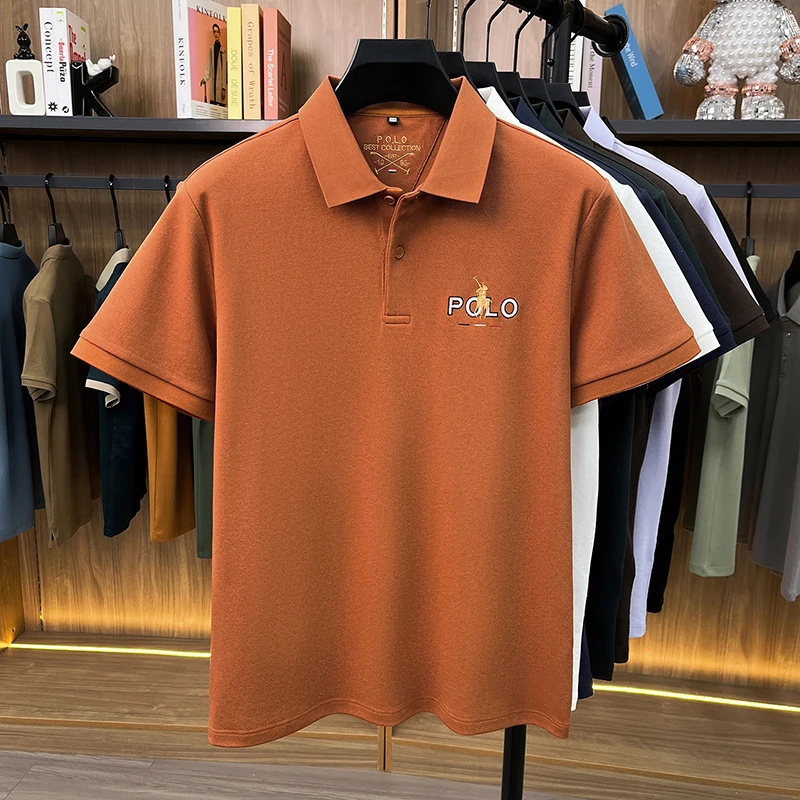 Designer-Marken-Poloshirt aus Seide und Baumwolle mit kurzen Ärmeln Sommer-Neuheit Business-Casual Paul Pony-Stickerei modisches Golf-T-Shirt für Herren – Detail 13
