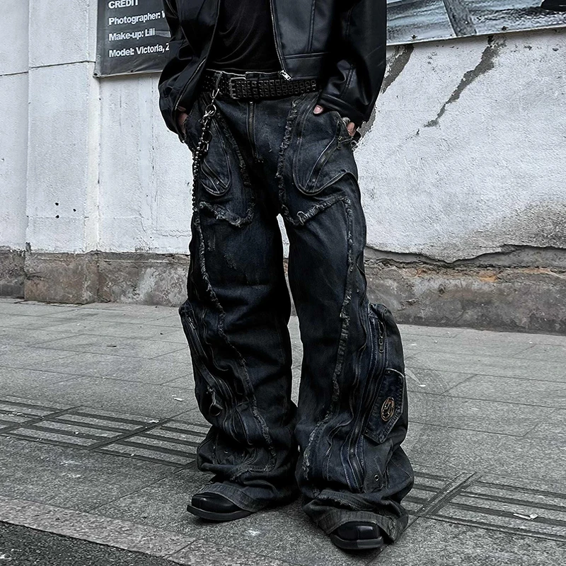 PFNW Niche Design Shaped Deconstructed Stained Straight Jeans Men's High-end Spring Casual Wide Leg Pants Denim Trousers 12C1592 4