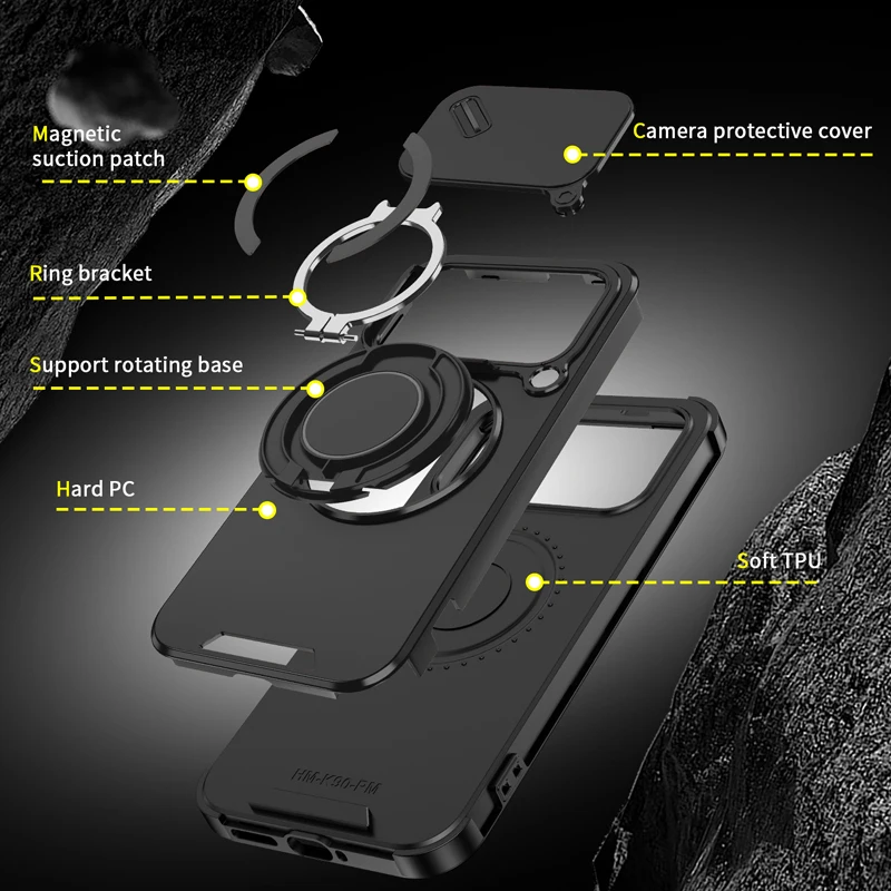 Magnetic PC + TPU Drop-Proof Rotatable Ring Stand Slide Camera Phone Case Cover
