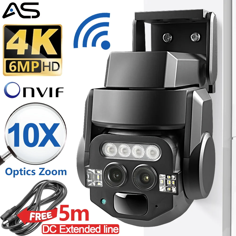 

Outdoor AI intelligent wifi binocular 10x optics zoom 6MP high-definition color night vision monitoring camera IP66 waterproof