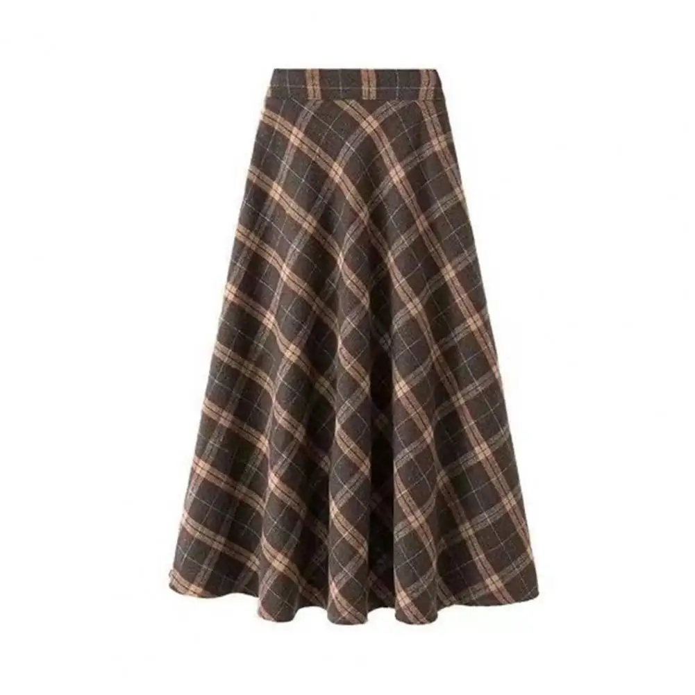 

Vintage Plaid Skirt Plaid Print A-line Midi Skirt with High Elastic Waist for Fall Winter Women's Fashion Big Swing Thick Warmth