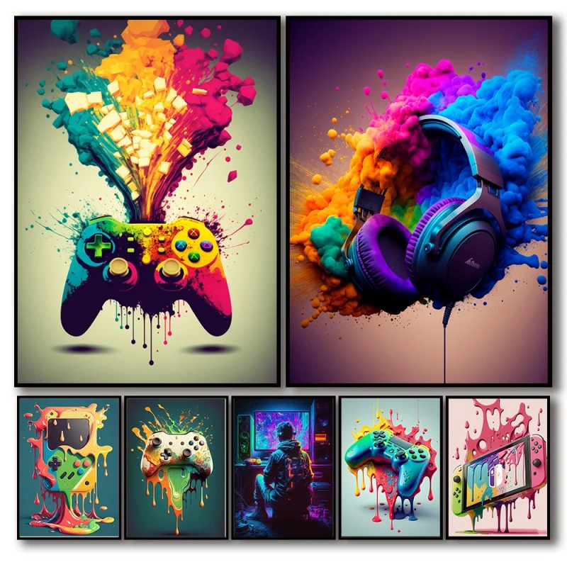 Nordic Aesthetics Wall Art Colorful Game Controllers HD Oil On Canvas Posters And Prints Esports Room Boy Bedroom Decoration