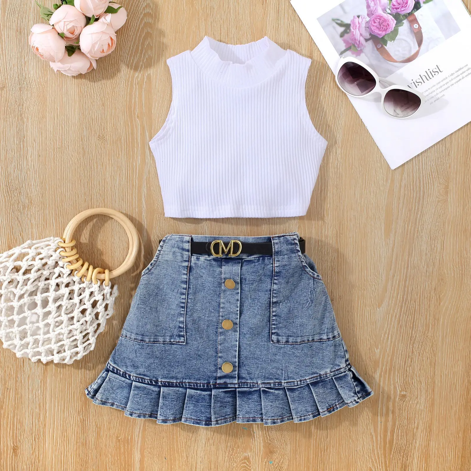 Girls' Summer Blouse & Denim Dress Set 5