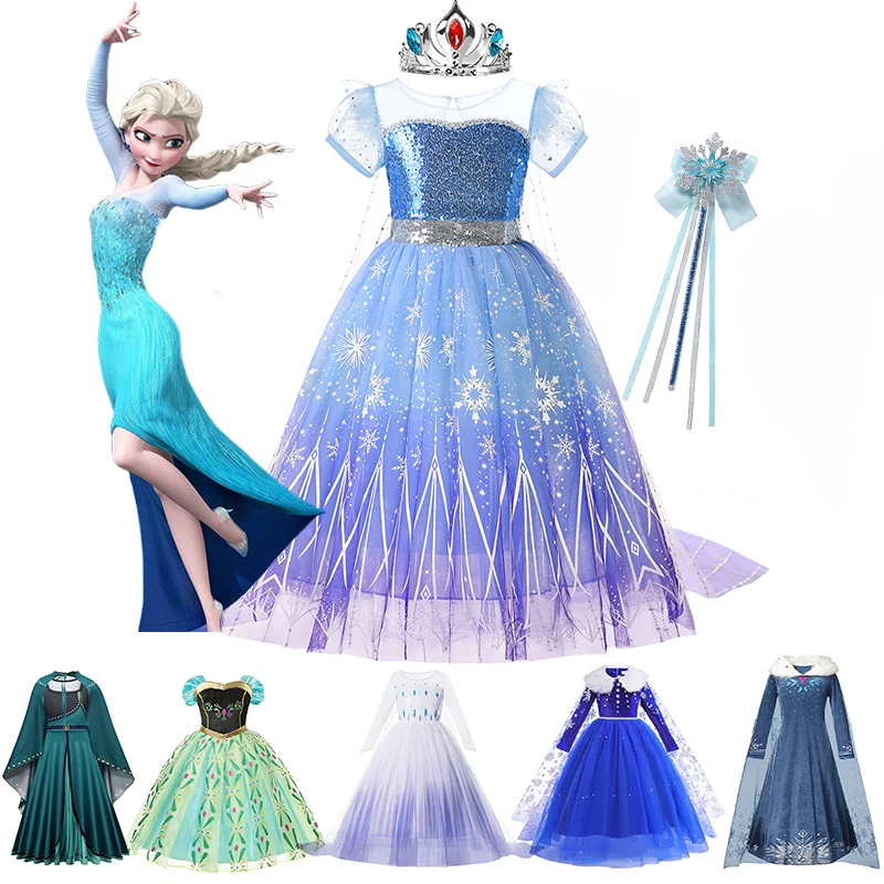 

Disney New Elsa Anna Princess Dress Girl Kid Birthday Party Carnival Clothes Cosplay Frozen Encanto Rapunzel Cinderella Costume