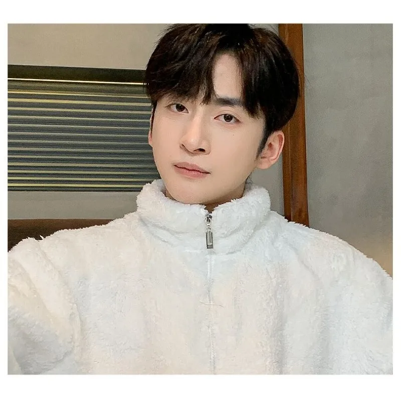 2024 New Pajamas Men's Winter Coral Fleece Thickened Loungewear Junior Sleepwear Stand Collar Zipper Homewear Two-Piece Set