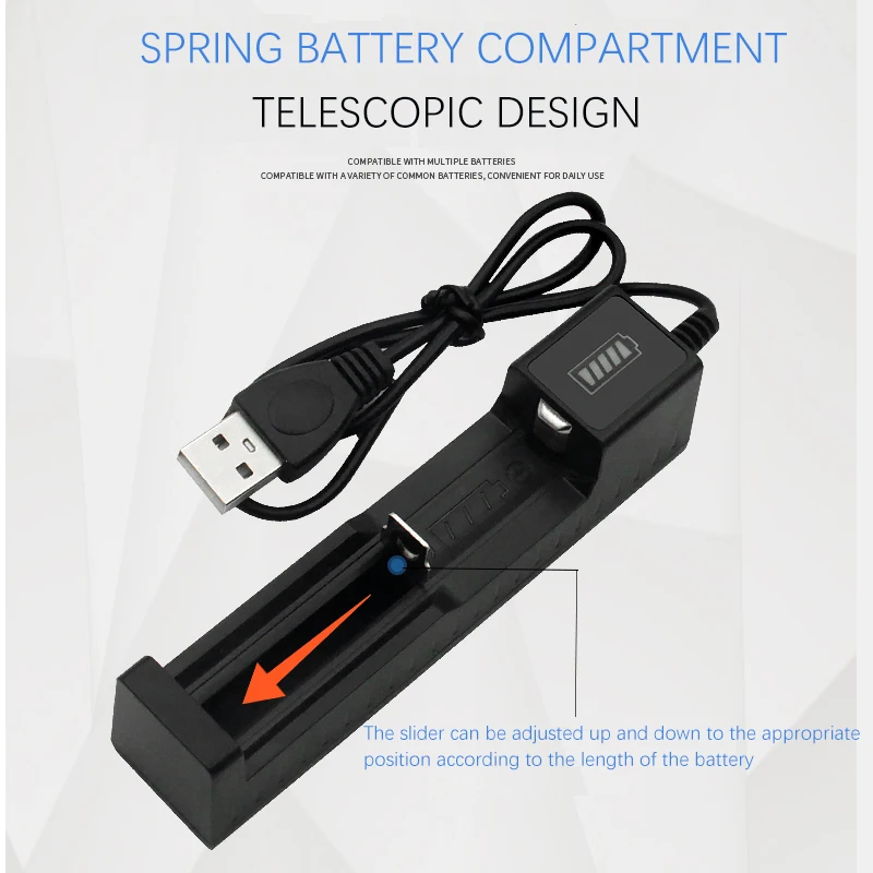 Battery Charger 3.7V 18650 Lithium Ion Battery Li-ion USB Single Rechargeable 4.2V Charge For 14650 16340 16650 18350 26650 21700 18650