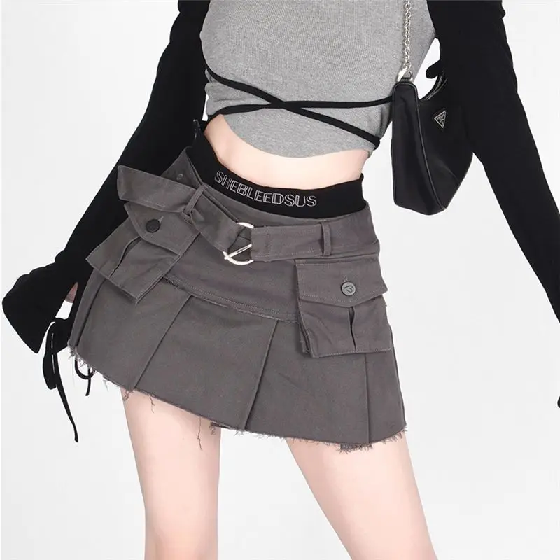 

2023 Summer Harajuku Punk Cargo Skirt High Waist Short Black Pleated Skater Y2K Women's Summer Collection Waist Skirt Fashion