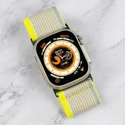 Braided Nylon Elastic Strap - Adjustable Wide Loop Band for 42mm (Grey Yellow)