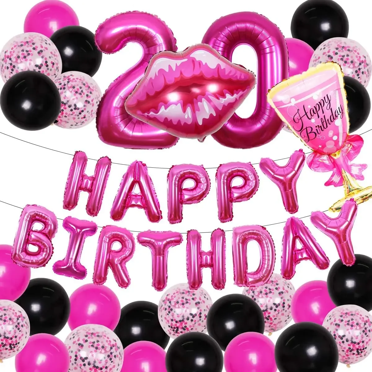 Happy Birthday Cheers To 20 Years Pink Yard Sign - 3.9x5.9 Ft Banner, 20th Birthday Decor, Party Backdrop
